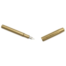 Kaweco Brass Sport Fountain Pen - Broad Nib, Blue Ink - pen and cap