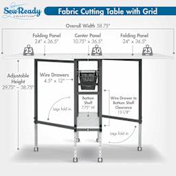 Studio Designs Sew Ready Cutting Table with Grid - Charcoal/White, dimensions