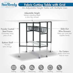 Studio Designs Sew Ready Cutting Table with Grid - Charcoal/White, features
