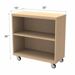 WB Mfg Single Sided Bookcase with Casters - Wood, 36" x 36" x 16"