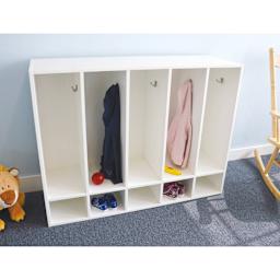 Whitney Brothers White Five Section Coat Locker with coats