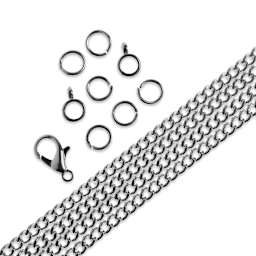 John Bead Curb Chain and Findings Set - 3 mm, Silver (Out of packaging)