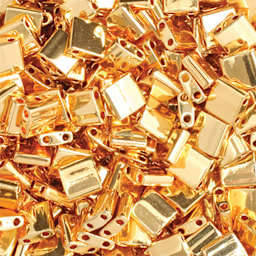 John Bead Miyuki Tila Beads - Gold, Opaque, 5 mm x 5 mm (Close-up of beads)