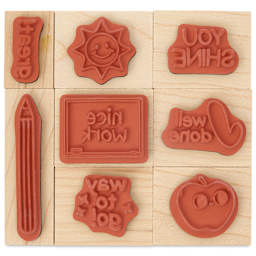 Hero Arts Woodblock Teacher Stamps Set - Set of 8, Well Done showing rubber designs