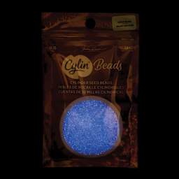 John Bead Cylin 11/0 Glow in the Dark Cylindrical Seed Beads - Violet AB, 25g front of packaging to show glow effect