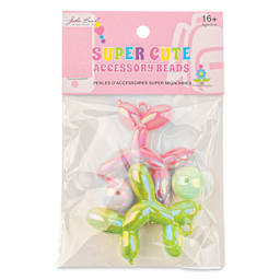 John Bead Super Cute Acrylic Animal Beads - Pkg of 4, Balloon Dogs, Green and Pink front of packaging