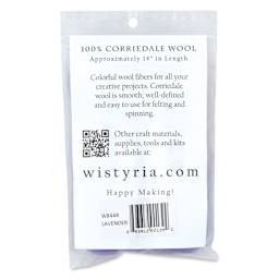 Wistyria Editions 100% Wool Roving - Lavender, 14" - back of packaging