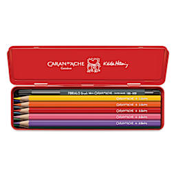 Caran d'Ache Keith Haring Colour Set, pencils and pen brush inside the packaging