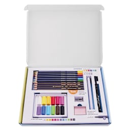 Faber-Castell Creative Studio Try It Box - Dry Mediums Set, contents shown inside the box