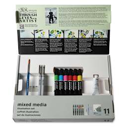Winsor & Newton Illustration Mixed Media Set package open to show contents