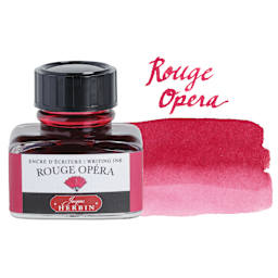 Herbin La Perle des Encres The Jewel of Inks Fountain Pen Ink - Rouge Opera (Opera Red), 30 ml bottle with swatch