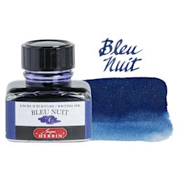 Herbin La Perle des Encres The Jewel of Inks Fountain Pen Ink - Bleu Nuit (Midnight Blue), 30 ml bottle with swatch