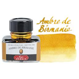 Herbin La Perle des Encres The Jewel of Inks Fountain Pen Ink - Ambre de Birmanie (Burmese Amber), 30 ml bottle with swatch