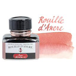 Herbin La Perle des Encres The Jewel of Inks Fountain Pen Ink - Rouille d'Ancre (Anchor Rust), 30 ml bottle with swatch