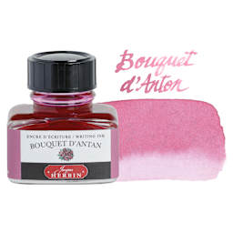 Herbin La Perle des Encres The Jewel of Inks Fountain Pen Ink - Bouquet d'Antan (Old-Fashioned Bouquet), 30 ml bottle with swatch