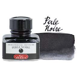 Herbin La Perle des Encres The Jewel of Inks Fountain Pen Ink - Perle Noire (Black Pearl), 30 ml bottle with swatch