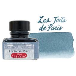 Herbin Paris Collection Fountain Pen Ink - Les Toit de Paris (Grey), 30 ml bottle with swatch