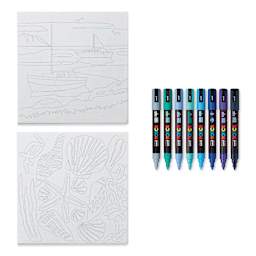 Posca Paint By Number Kit - Harbor Hues contents
