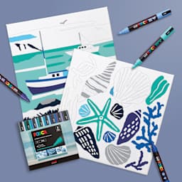 Posca Paint By Number Kit - Harbor Hues, in progress