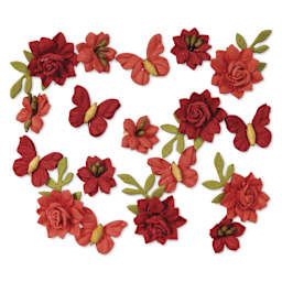 Little Birdie Cloria Paper Flowers - Scarlet Blend, Pkg of 18 - out of packaging