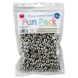 Cousin DIY Fun Pack Pony Beads - Pkg of 500, Metallic Silver, 6 mm x 9 mm front of packaging