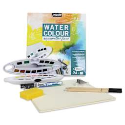 Pebeo Fine Watercolor Half Pan Set - Complete Set of 24, Oval Plastic Case