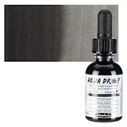 Schmincke Aqua Drop Watercolor - Deep Black, 30 ml bottle and swatch