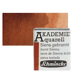 Schmincke Akademie Aquarell Watercolor Pan - Burnt Sienna, Half Pan and swatch