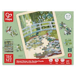 Hape x The Met Monet Water-Lily Garden Wooden Frame Puzzle, front of packaging