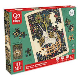 Hape x The Met Unicorn in a Garden Wooden Frame Puzzle, packaging