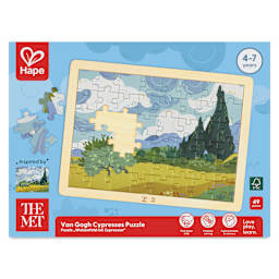 Hape x The Met Van Gogh Cypresses Wooden Frame Puzzle, front of packaging