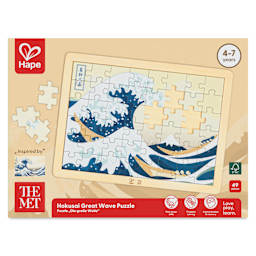 Hape x The Met Hokusai Great Wave Wooden Frame Puzzle - 48 Pieces, front of packaging