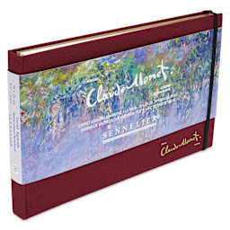 Sennelier Claude Monet Watercolor Notebook - 5.9" x 9.8", Red, angled view with label