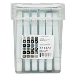 Kingart Pro Double-Ended Art Alcohol Markers - Grey Tones, Set of 24 (back of package)