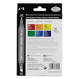 Royal & Langnickel Azure Dual Tip Markers - Set of 7, Primary Colors, back of the packaging