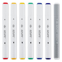 Royal & Langnickel Azure Dual Tip Markers - Set of 7, Primary Colors, markers laid out