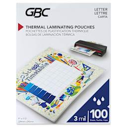 GBC Thermal Laminating Pouches - Pkg of 100, 3 ml, 9" x 11.5" front of packaging
