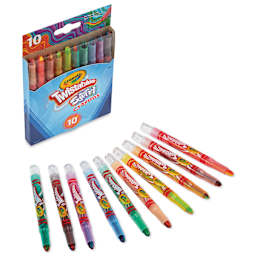 Crayola Twistables Swirl Mini Crayons - Set of 10, crayons laid out in front of the pack