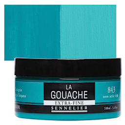 Sennelier Extra Fine Gouache - Turquoise Green, 100 ml Jar and swatch
