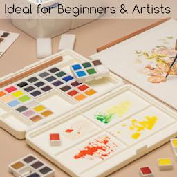 Meeden Watercolor Half Pans - Set of 48, Assorted Colors, Half Pans removed from palette and colors mixed on palette lid