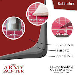 The Army Painter Self-Healing Cutting Mat Built to last. Durable, easy to clean, and self-healing.  Layers include Special PVC, soft pvc, and another layer of special pvc. product code: tl5049