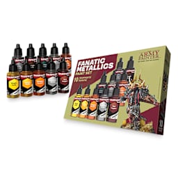 The Army Painter Warpaint Fanatics Acrylic Paints - Set of 10, Metallic Set, 18 ml Bottles contents and packaging