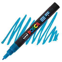 Posca Paint Marker - Glitter Blue, Fine, Bullet Tip, 0.9 mm - 1.3 mm - marker and swatch
