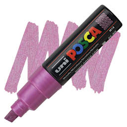 Posca Paint Marker - Metallic Pink, Broad Chisel, 8 mm - marker and swatch