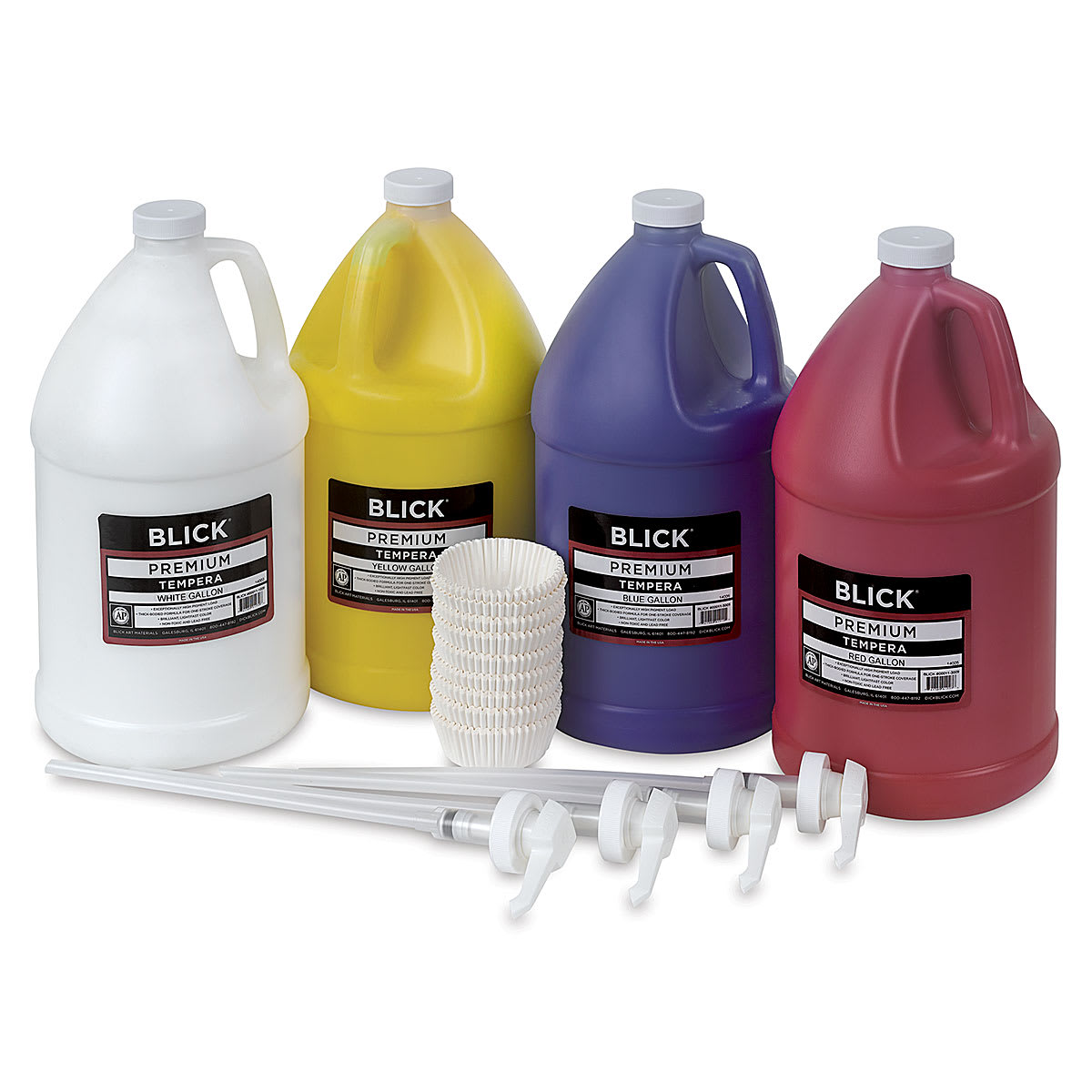 Blick Premium Grade Tempera - Set of 4, Basic Color Pump Kit, Gallons