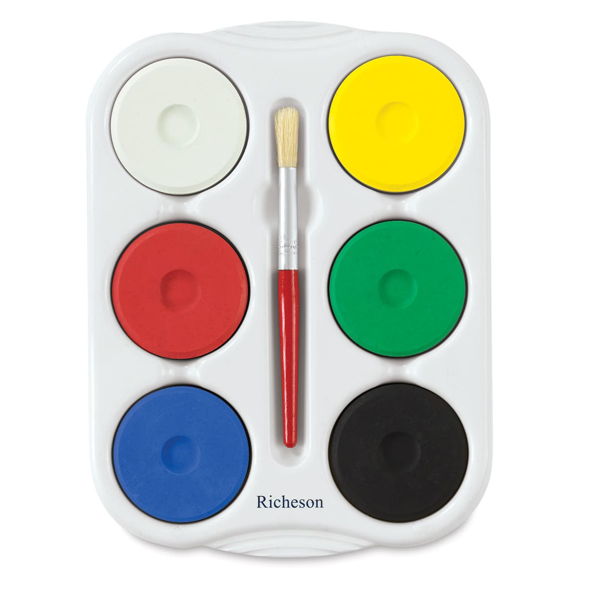 Richeson Tempera Cakes - Set of 6 with Tray and Brush, Standard Colors, Large Cakes