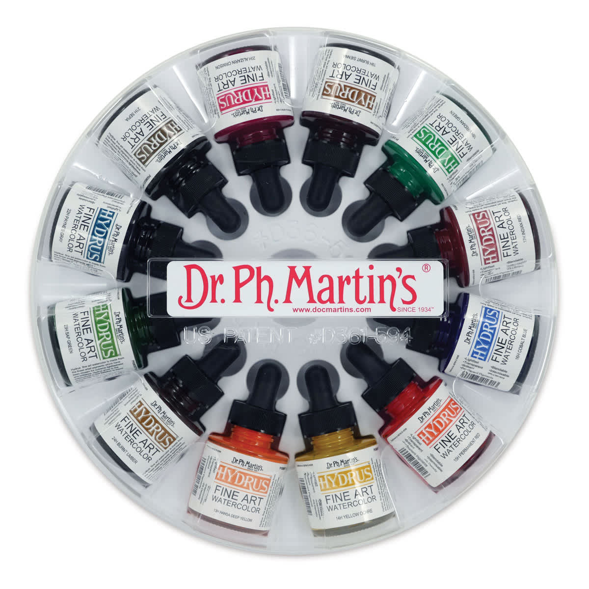 Dr. Ph. Martin's Hydrus Fine Art Liquid Watercolors - Set 2, 12 Assorted colors, 1 oz Bottles