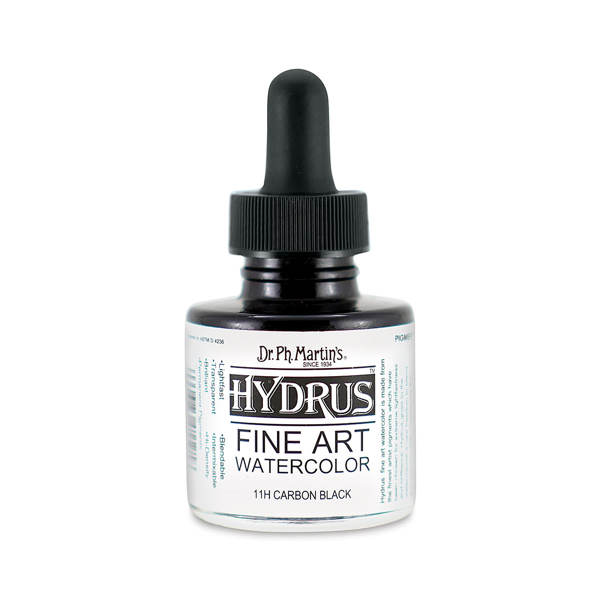 Dr. Ph. Martin's Hydrus Fine Art Liquid Watercolors - Carbon Black, 1 oz bottle