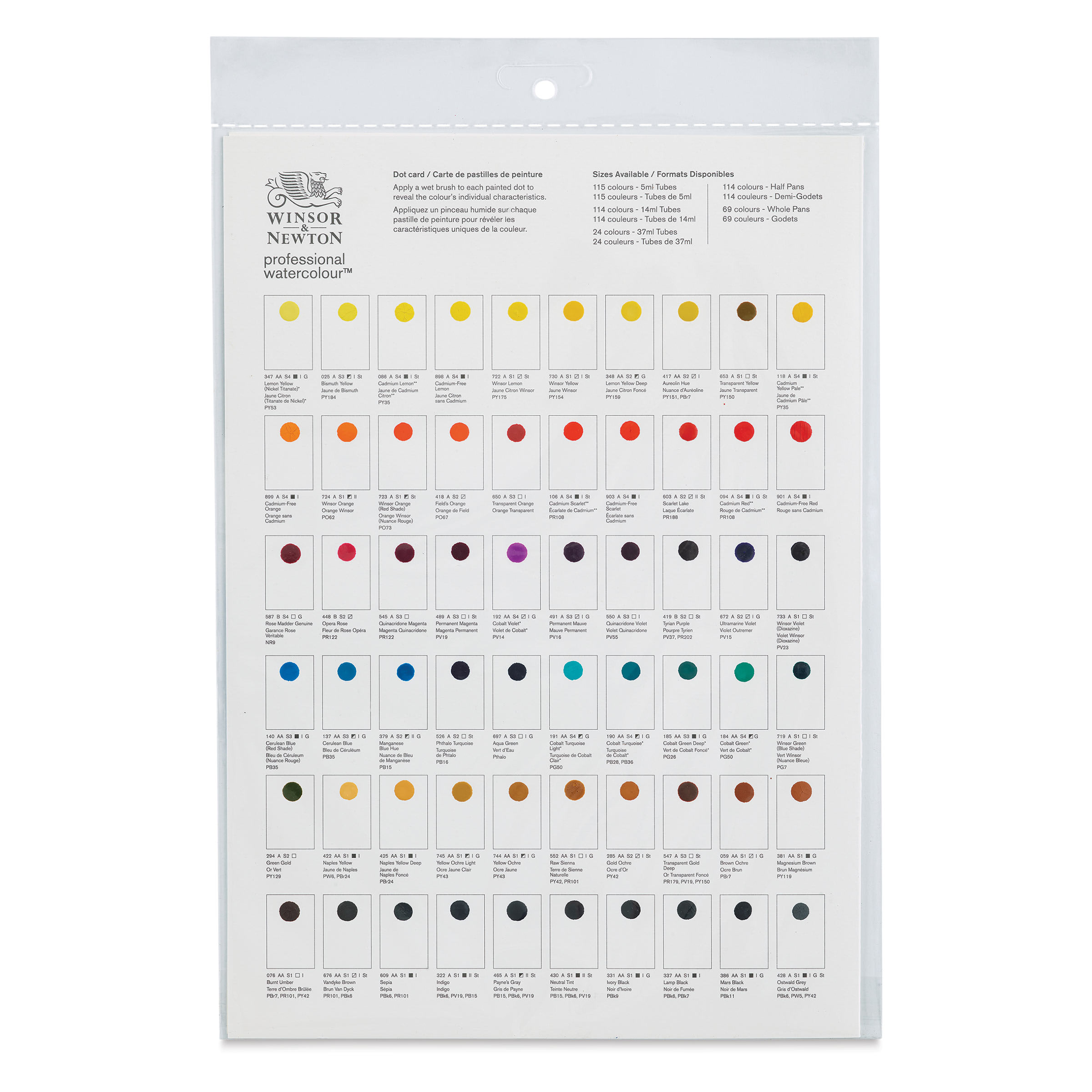 Winsor & Newton Professional Watercolor - Dot Card, 115 Colors