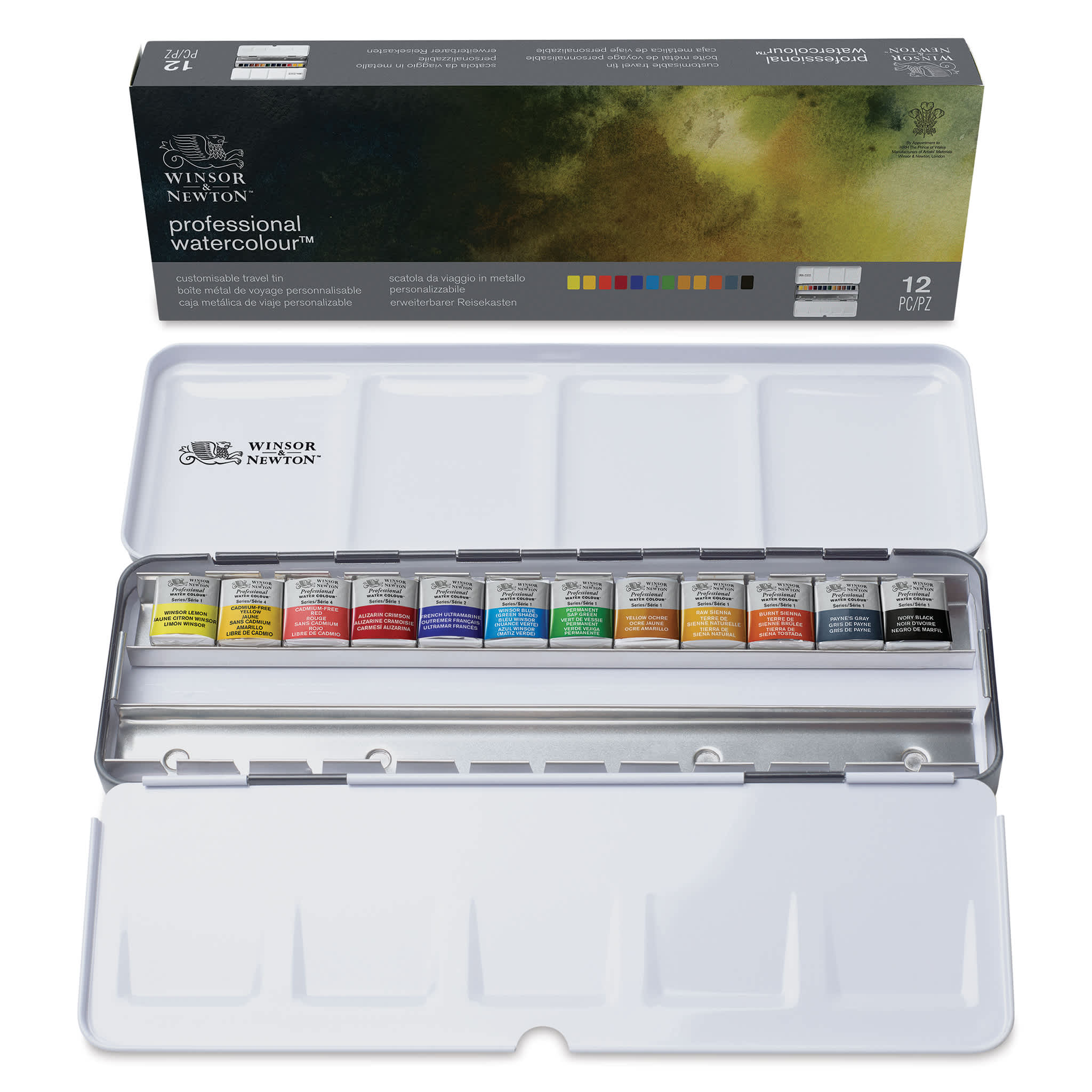 Winsor & Newton Professional Watercolor - Set of 12 Customizable Travel Tin, Assorted, Half Pans